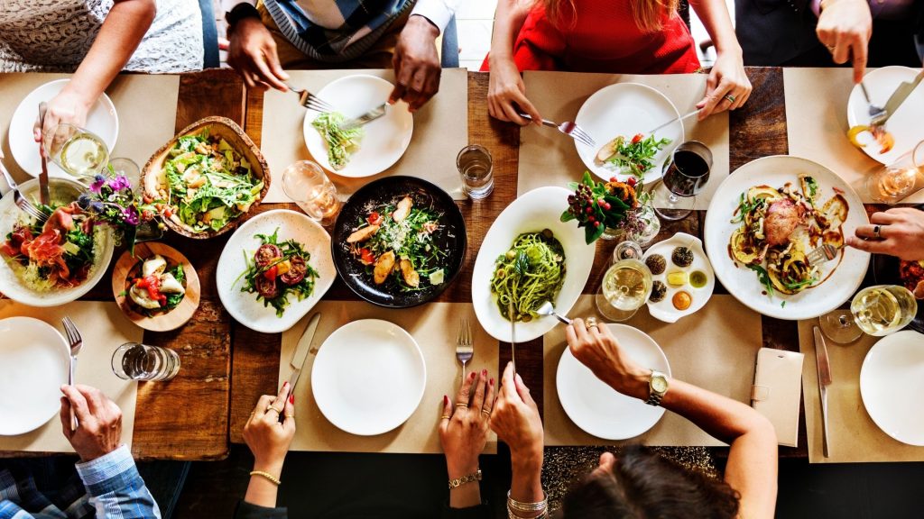 People Eating in Restaurant Top View