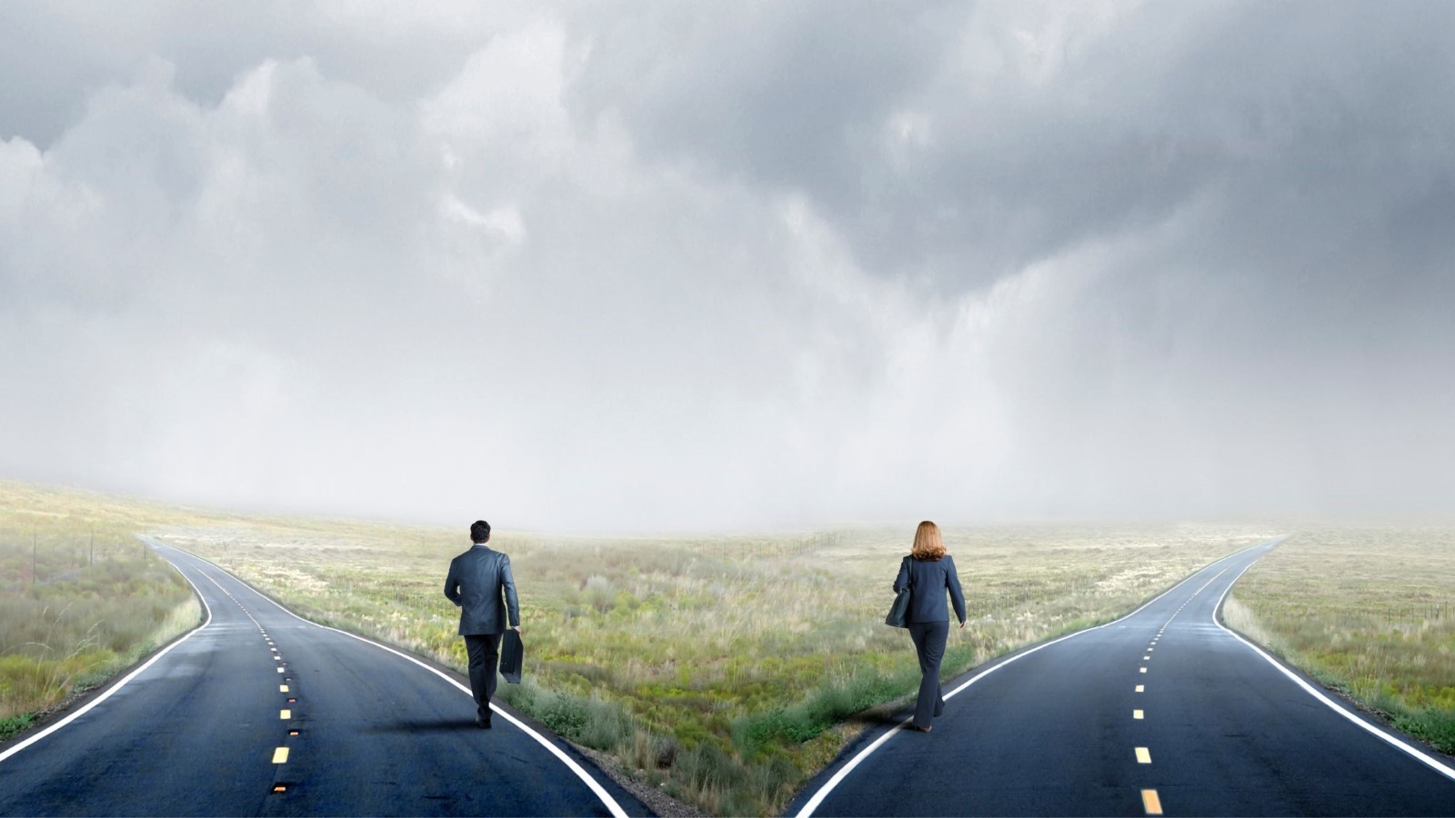 Man And Woman Walking on Different Road