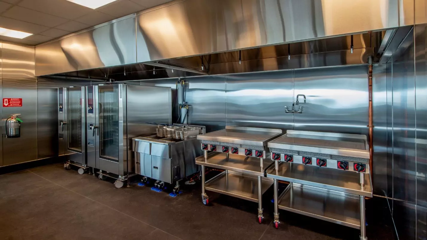 A kitchen with stainless steel appliances