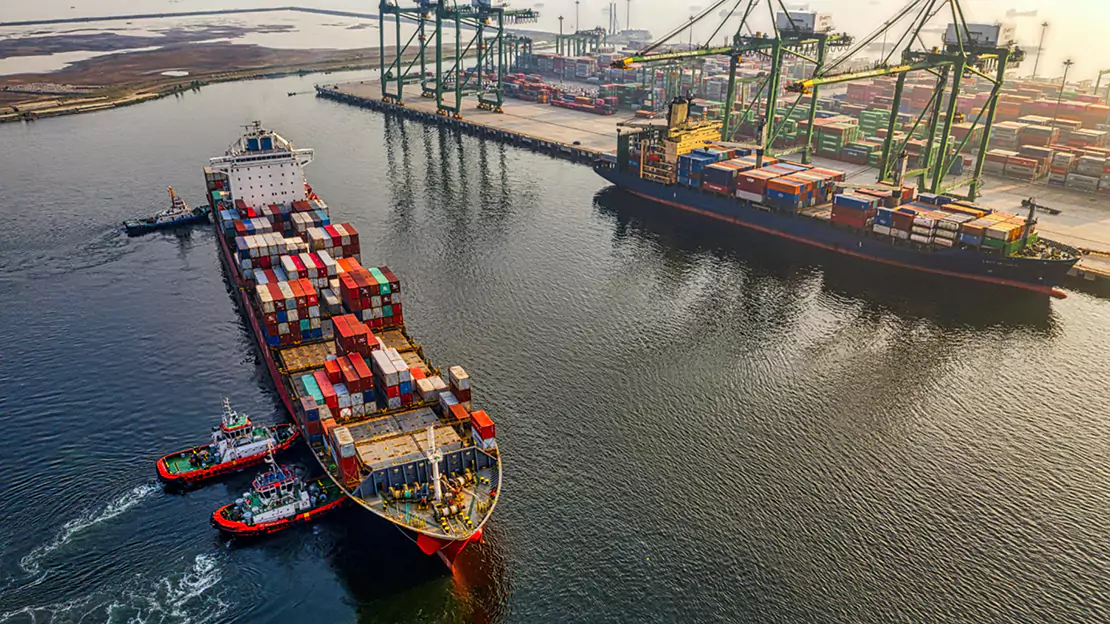Cargo Ship in Port - Farm Profits