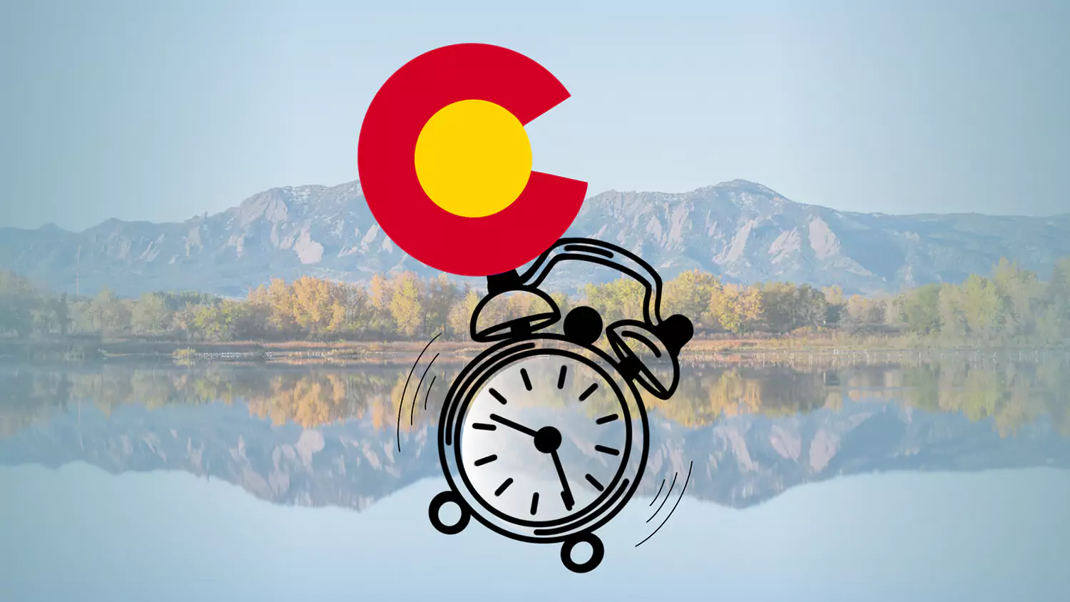 A drawing of a clock on a lake