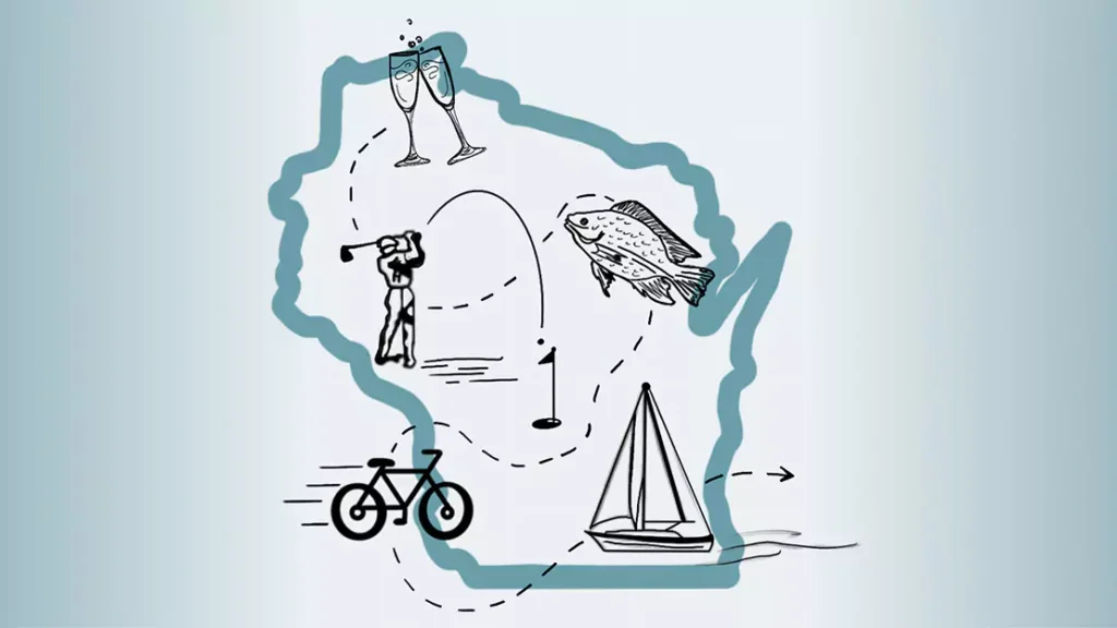Wisconsin's Map with Activities Icon - Save for Retirement