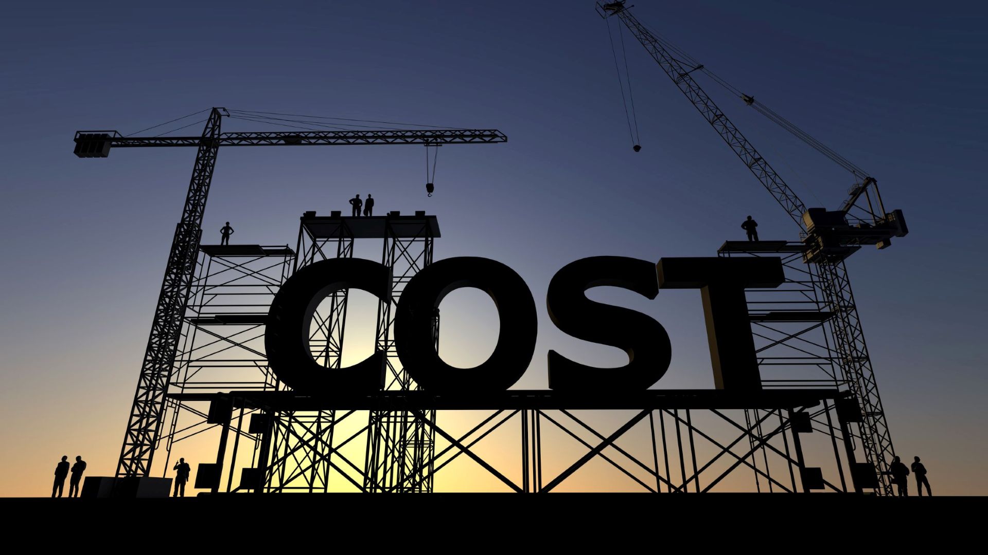 A sign with cranes in the background