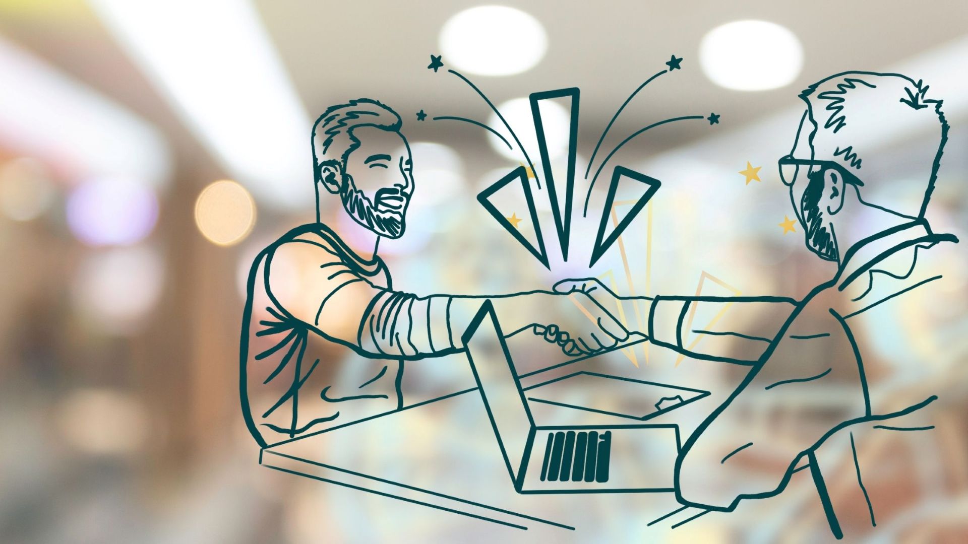 Graphic illustration of two men shaking hands