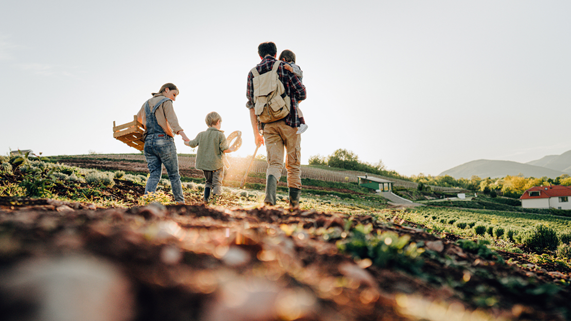 Family walking in a beautiful landscape