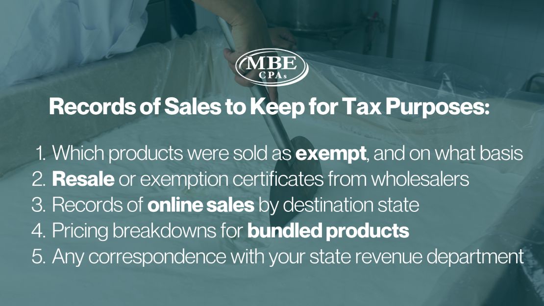 Records of Sales for Tax Purposes