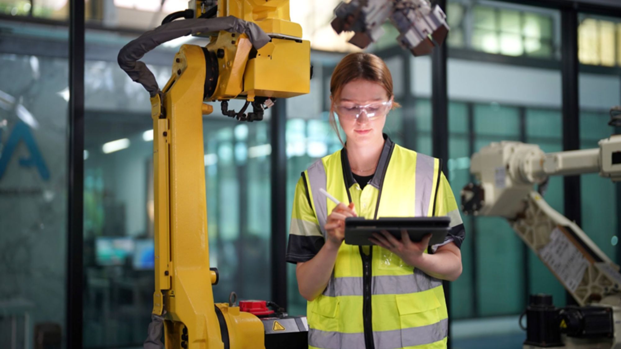 Manufacturing Staff Checking Data on Her Tablet