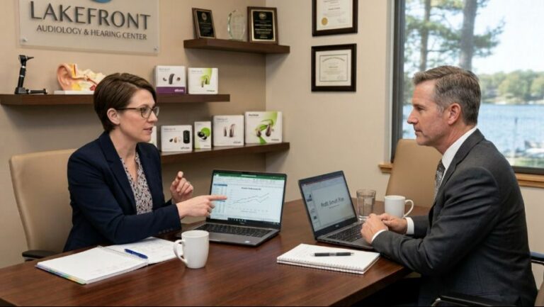 Audiologist talking with an advisor